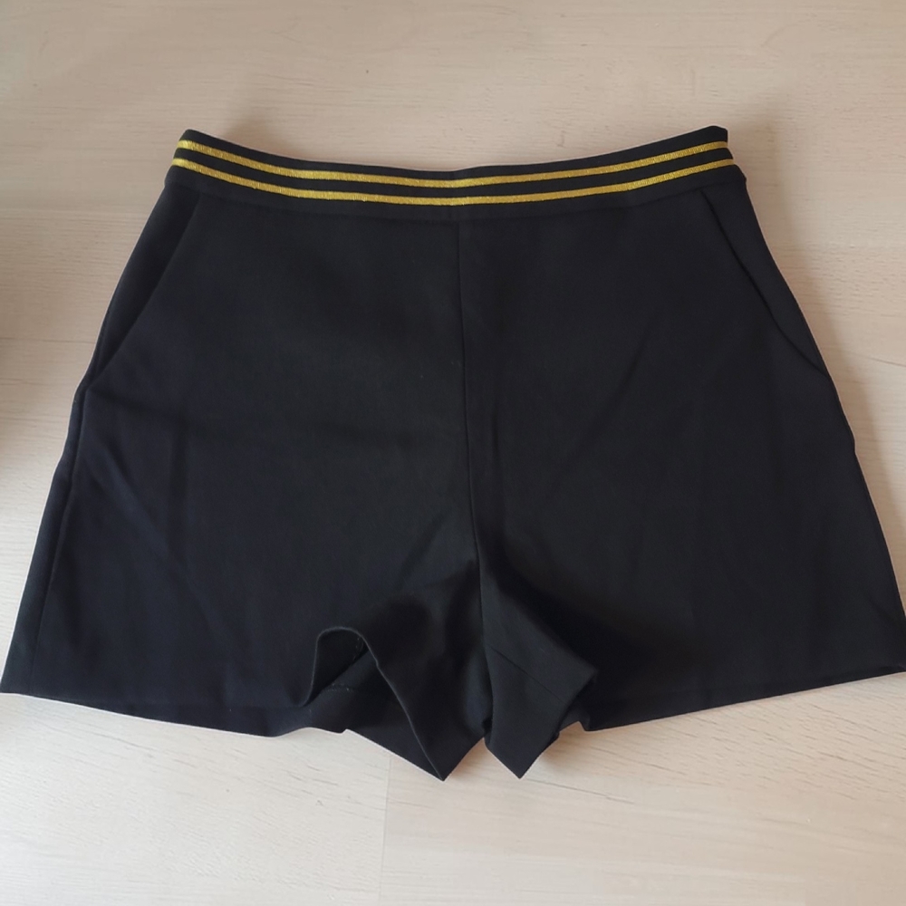 Zara Black Athletic Shorts with Yellow Stripe
